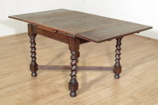 Antique English Solid Oak Jacobean 5Ft Drawleaf Dining Pub Table c1920 