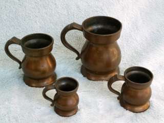 Antique British Measuring Mugs Brass or Bronze 4 Pcs.  1 Pint  1 Gill 