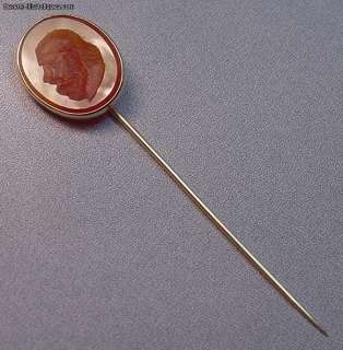 Antique Carnelian Intaglio 14k Stick Pin Man With Beard  
