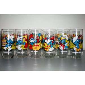 Vintage   Smurf Glasses    Set of 6    Baker Smurf, Handy Smurf, Papa 