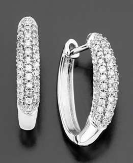 14k White Gold Earrings, Diamond Oval Hoops (1/4 ct. t.w.)