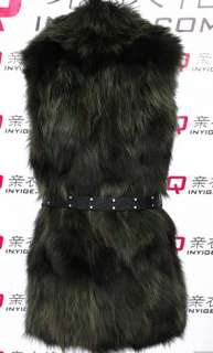2011 NEW ARRIVALS Hot Popular Raccoon Hair Fur Long Vest Army Green L 