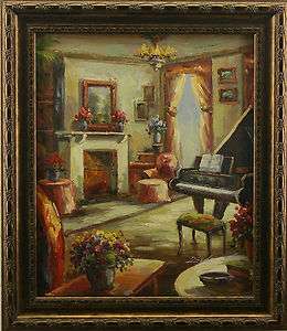 Piano Sitting Room Still Life Art   FRAMED OIL PAINTING  