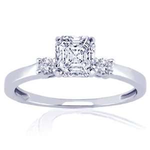 1.10 Ct Asscher Cut Petite 3 Stone Diamond Engagement Ring 