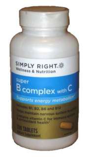 Simply Right Super B Complex with Vitamin C Includes B1 B2 B6 B12 300 