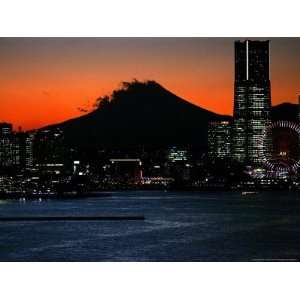  Yokohama City is Lit up Under Dusk at Sunset with the Backdrop 