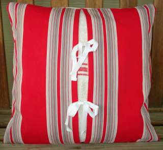 Vintage Antique French Red Ticking Grain Sack Pillow  
