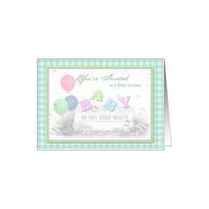  Baby Shower Invitation   Bubbles and Balloons   Gingham 