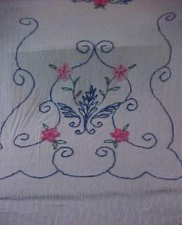 VINTAGE CHENILLE BLUE BEDSPREAD CUTTER 80 X 102  AS IS 