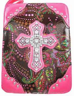 Pink / Brown Paisley Bible Cover W/ Rhinestone Cross  