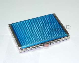 New Authentic Faberge L. Blue Enamel Small Cigarette Silver Case RARE