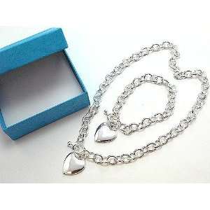  tiffany style silver tone heart necklace and bracelet set 
