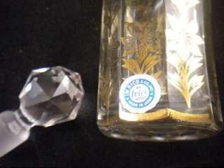 Vintage IRICE Faceted GLASS PERFUME BOTTLE Gold Flowers  