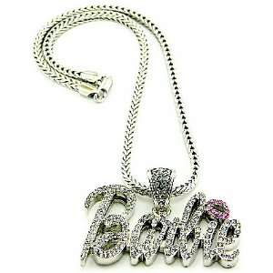  Nicki Minaj Barbie Iced Out Pendant Necklace Silver With 