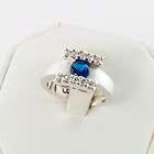   Brushed 14KT White Gold Ep 1Ct Sim Blue Sapphire Cz Border Ring