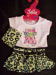 BUILD A BEAR JUSTICE TEE SKIRT GLOVES ROCK GIRL OUTFIT  