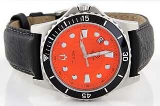   new men s orange dial bulova watch with genuine black leather band