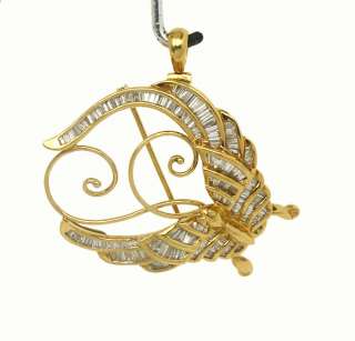   beautiful 18k gold and diamonds ladies butterfly pin brooch pendant