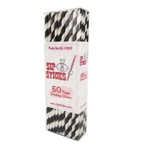   Drinking Straws Biodegradable 50 Pack   Black Stripe
