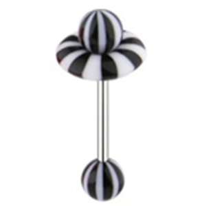  Black and White Stripe Tongue Ring Piercing Barbell with 