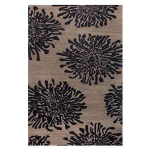   5x8 Black and Khaki Bombay Rug, Floral Burst Rugs Furniture & Decor