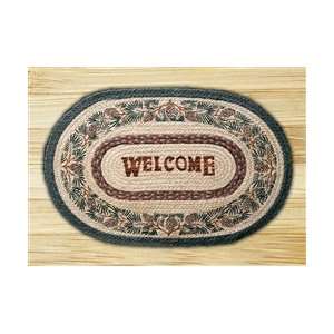   Oval Pinecone Printed Cabin Welcome Rug, Braided Jute