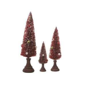  Tree On Pedestal (Set of 3) Bottle Brush and Paper Pulp by 