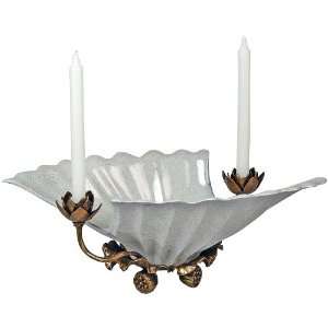   Leaf Off white Porcelain and Brass Bowl Candleholder