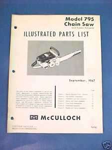 1967 McCULLOCH 795 CHAINSAW PARTS MANUAL CHAIN SAW  