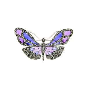  925 Silver Marcasite & Enamel Butterfly Brooch Jewelry