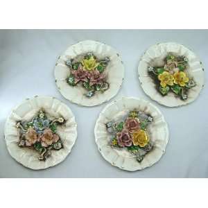  13 Capodimonte Plates with Flowers Wall Art, Set of 4 