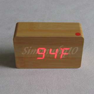 Modern Designer Red LED Maple Wooden Wood Alarm Clock  