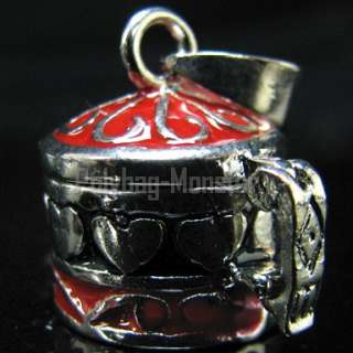 Pendant RED Enamel Charm Beads Lockable Capsule JH24  