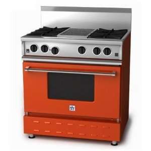   36 Inch Natural Gas Range With Charbroiler   Red Orange Appliances