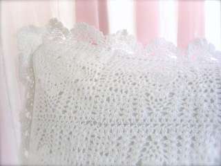 White Lace King Bed Quilt Shabby Cottage Victorian Hand Crochet 