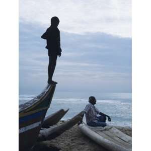  Silhouette of Man and Boy on Beach, Chennai (Madras 