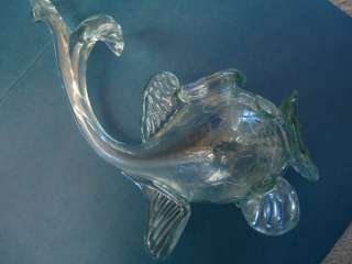   Glasbruk Ture Berglund crackle Glass Fish Vase Sweden Scandinavian
