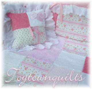 Vintage Pink Rose chenille baby girl crib quilt bedding  