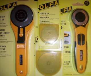 NEW OLFA 2 ROTARY CUTTERS & 2 PACKS OF ROTARY BLADES  