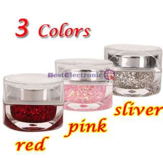 3pcs 20ml Metallic Glitter UV Builder Gel Nail Art Pink Silver Red 