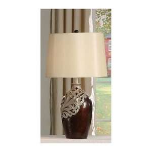 Set of 2 Table Lamps with Floral Design in Brown Finish  