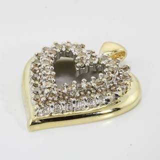 Vintage 10K Yellow White Gold Diamond Heart Pendant  