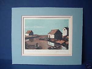 John Mosiman Serigraph Door County Docks WI Signed Blue  