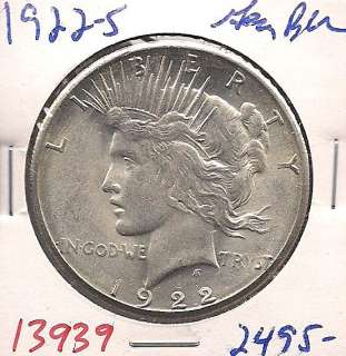1922 S Peace Liberty Silver Dollar GEM Brilliant Uncirculated #13939 