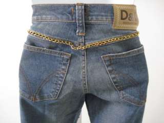 DOLCE & GABBANA Blue Denim Gold Chain Jeans Pants Sz 40  