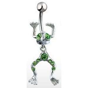 Dangling Frog Belly Button Navel Ring Dangle with Green 