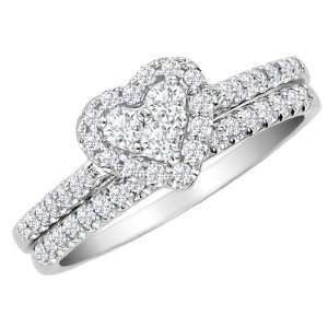 Diamond Heart Engagement Ring and Wedding Band Set 1/2 Carat (ctw) in 