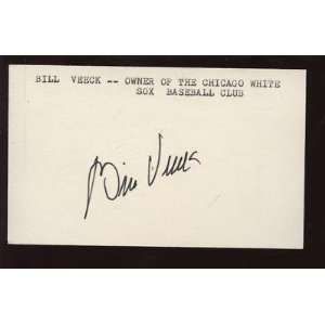  Bill Veeck Autographed Index Card B & E Hologram   MLB Cut 