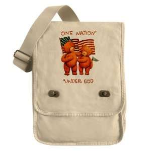  Messenger Field Bag Khaki One Nation Under God Teddy Bears 