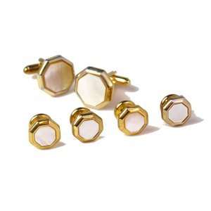   Gold Button Cufflinks Mother of pearl DD FS13G 07800 Jewelry